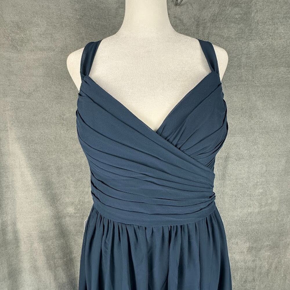 Azazie Aziza Dress Womens A10 Dark Navy A Line V Neck Pleated Chiffon Bridesmaid - Picture 4 of 16